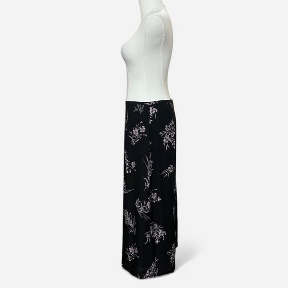 VTG 90s Petite Sophisticate Black & Purple Floral Spray Whimsy Maxi Skirt 8/M - Picture 5 of 7